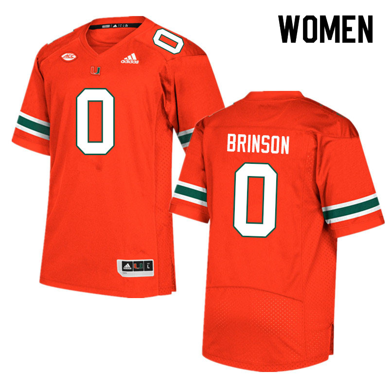 Women #0 Romello Brinson Miami Hurricanes College Football Jerseys Sale-Orange - Click Image to Close
